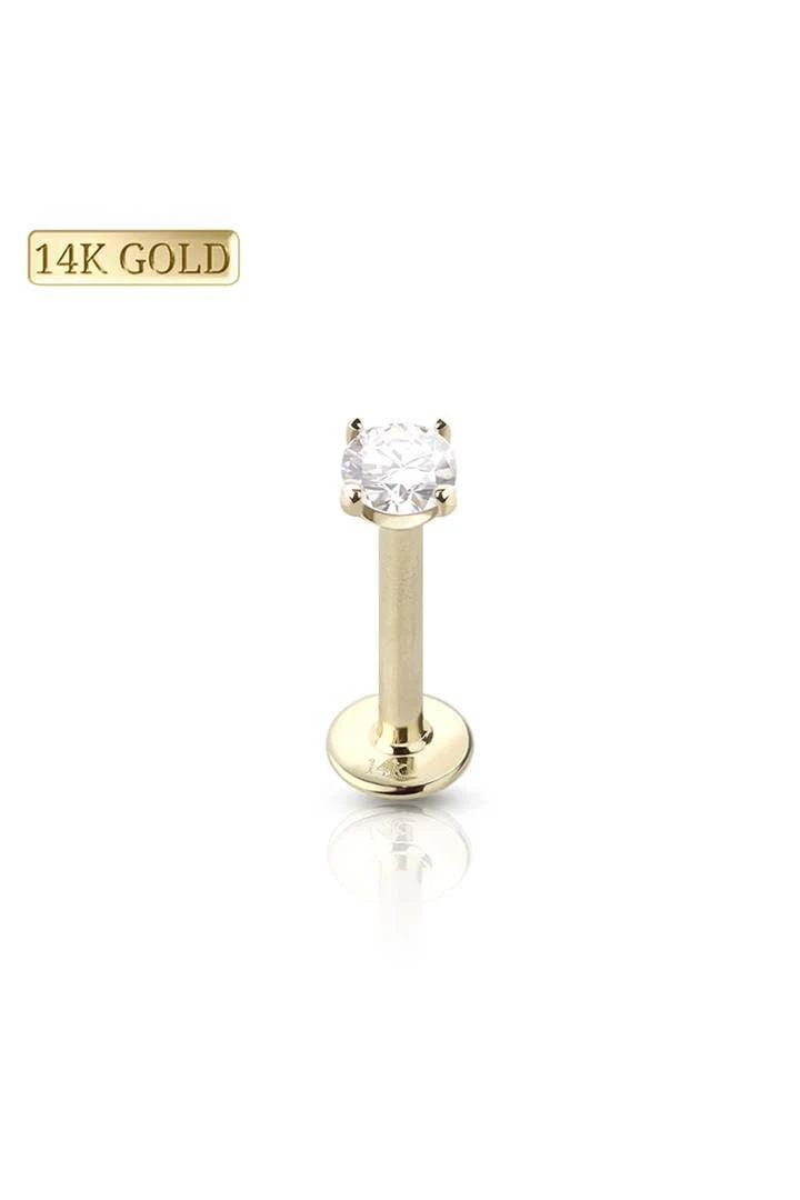 14 KARAT GOLD INTERNALLY THREADED CZ PRONG SET LABRET