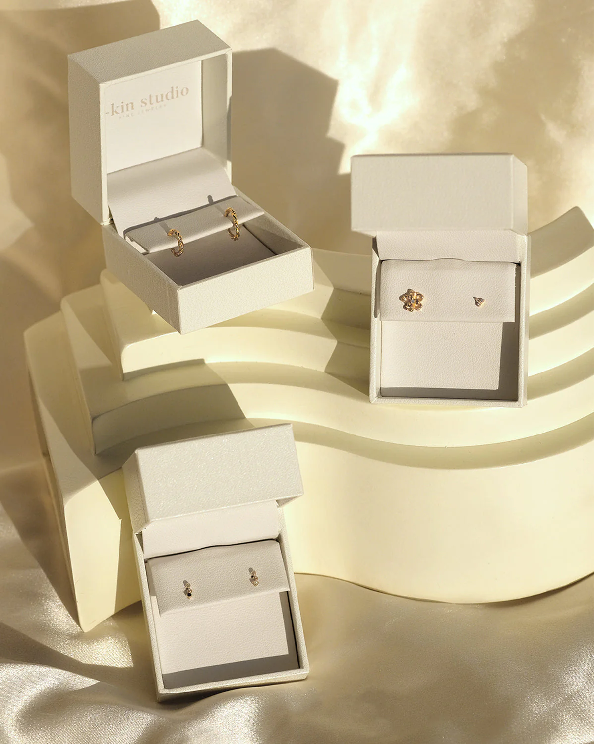 14K Solid Gold Angela Tiny Trio Stud - Image 5