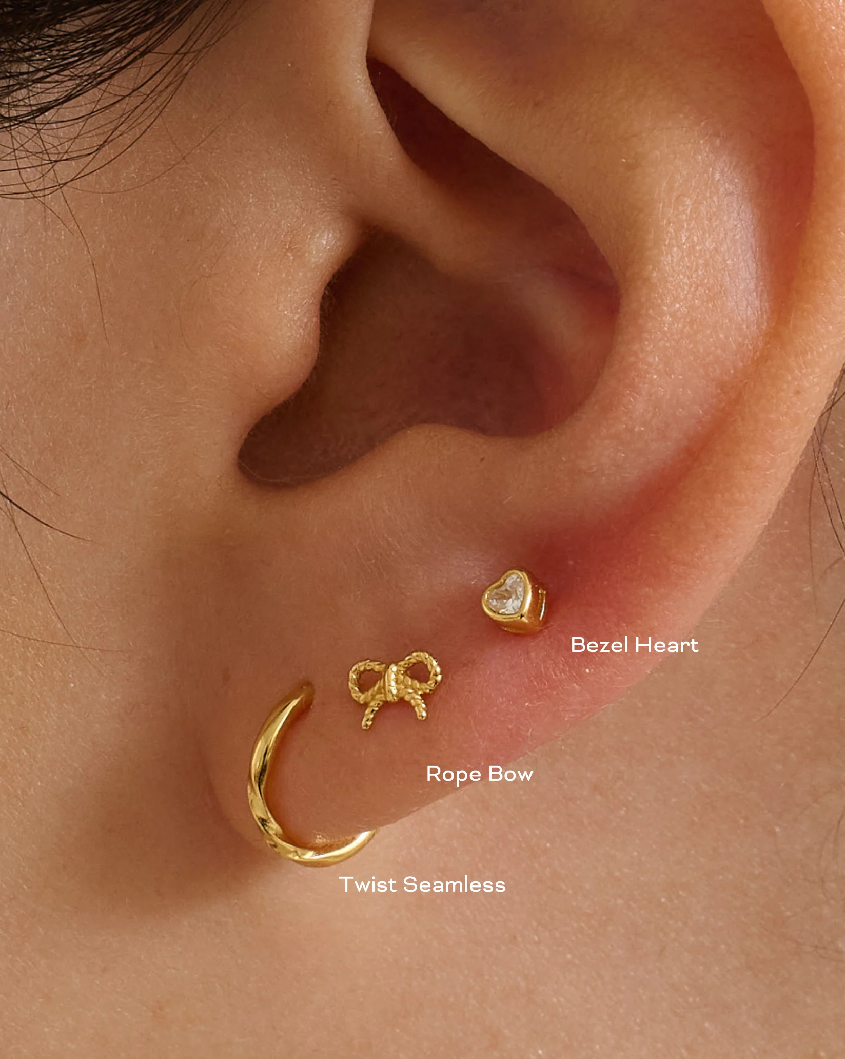 14K Solid Gold Bezel Heart Stud - Image 4