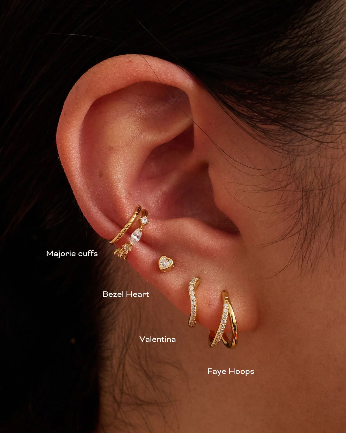 14K Solid Gold Bezel Heart Stud - Image 6