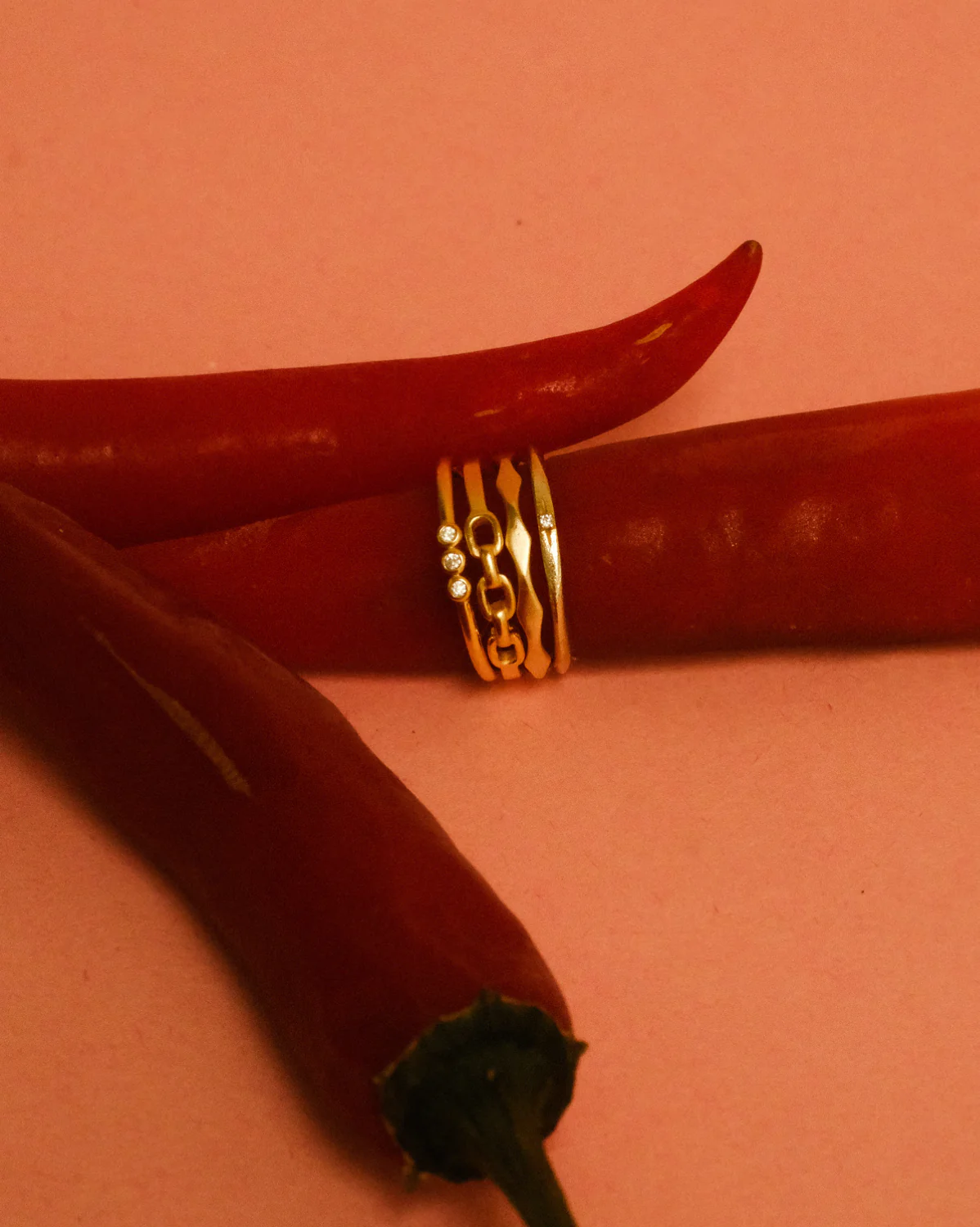 6K Solid Gold Trio Chain Ring - Image 6