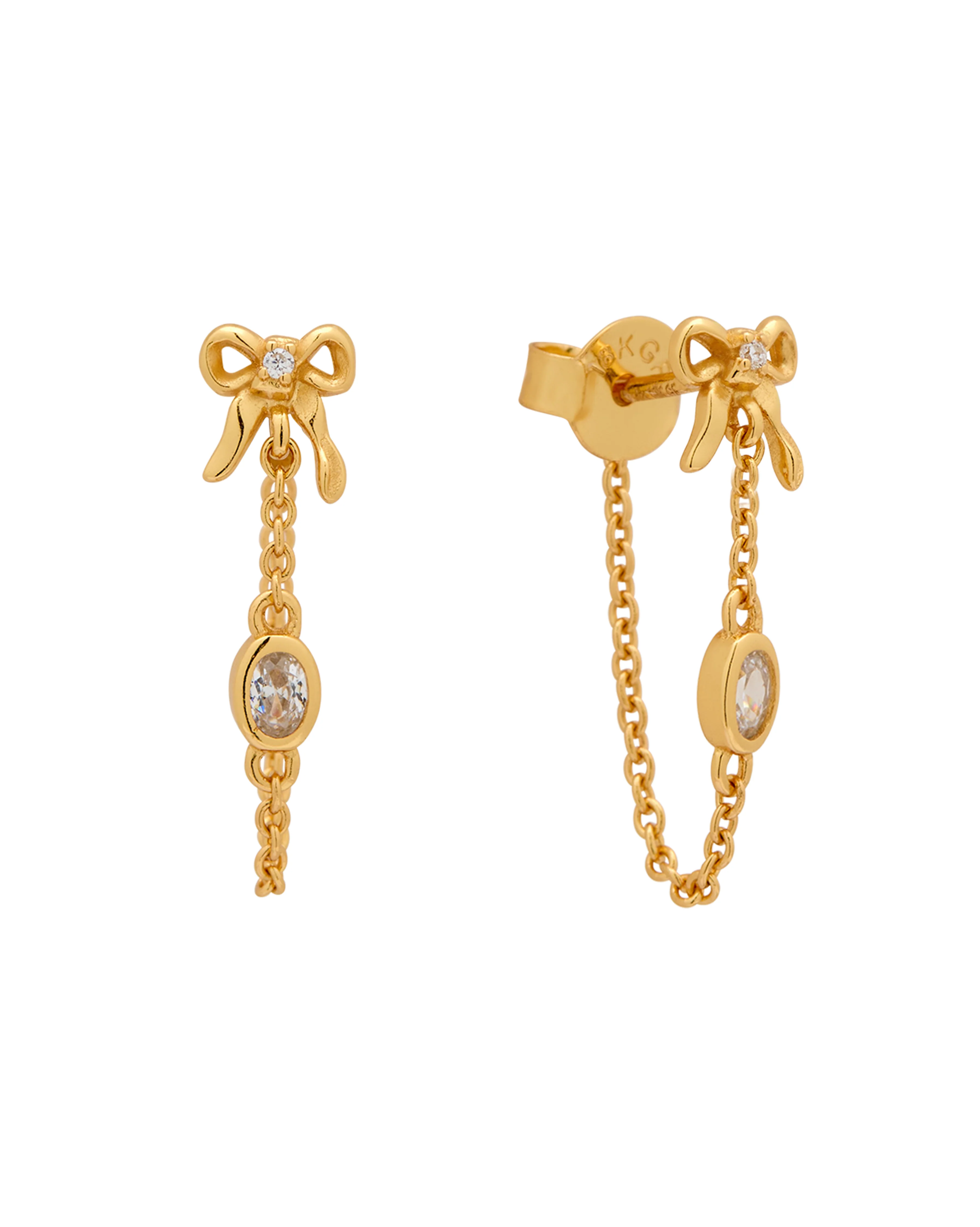 Bow Oval Gemstone Earrings - Clear CZ