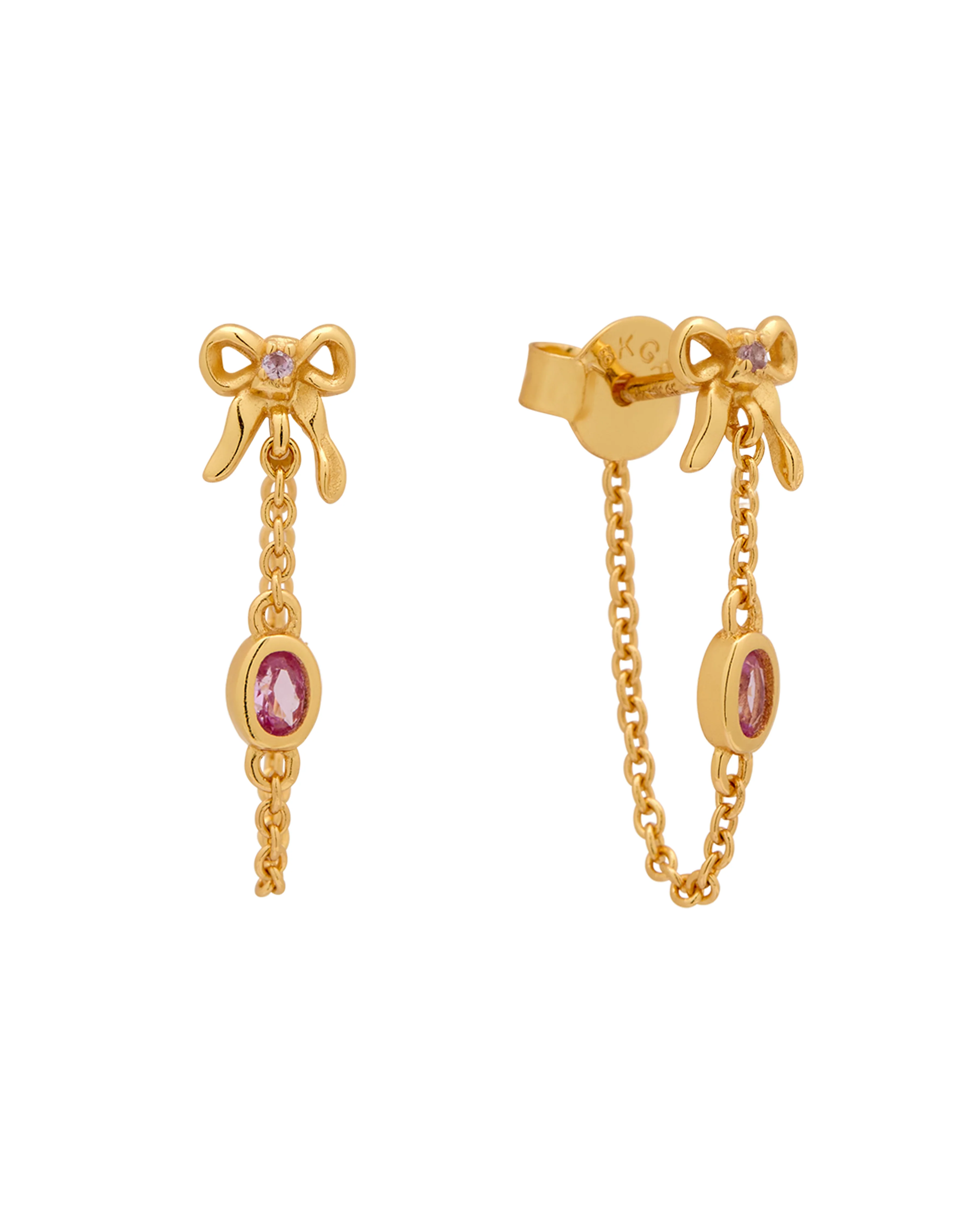 Bow Oval Gemstone Earrings - Pink CZ