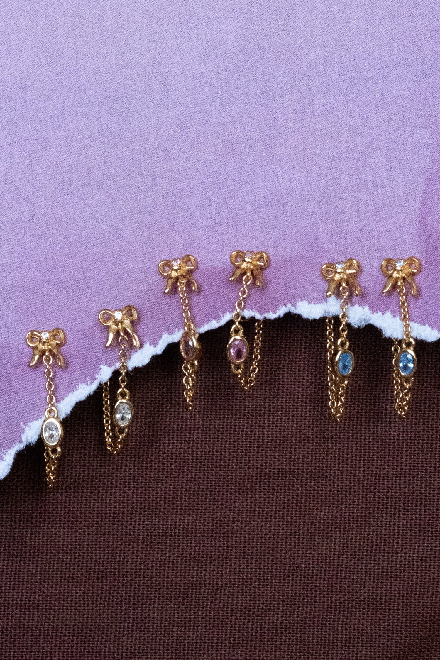 Bow Oval Gemstone Earrings - Tanzanite CZ - Image 5