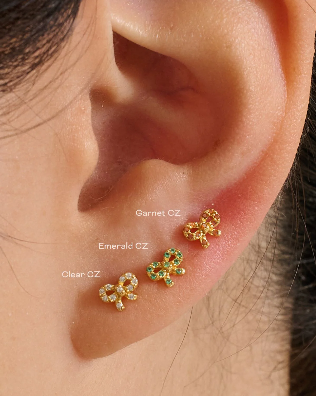 Bow Pave Piercings - Emerald CZ - Image 4