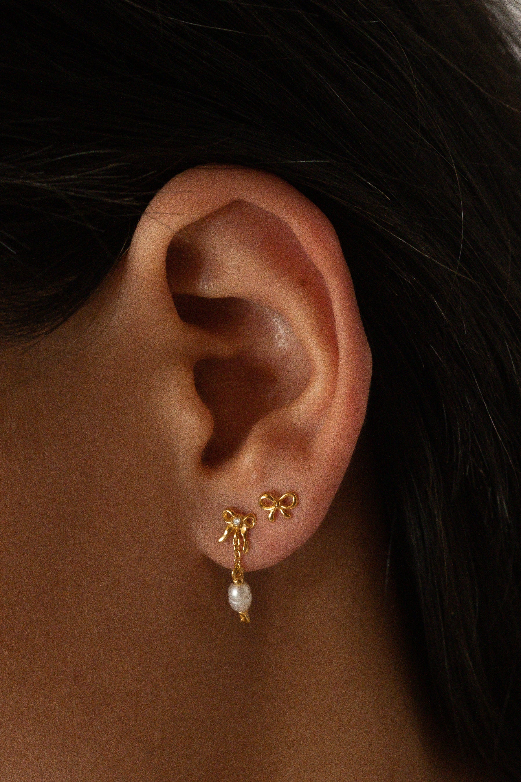 Bow Pearl Drop Studs - Image 2