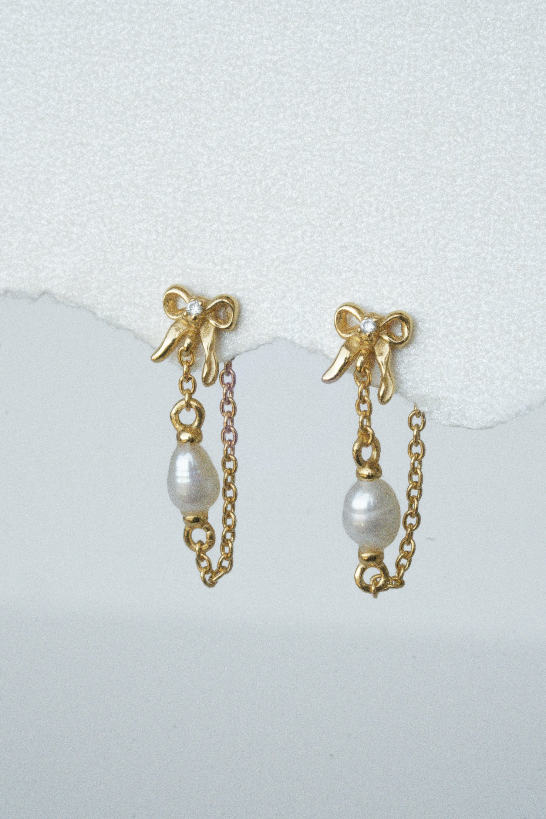 Bow Pearl Drop Studs - Image 3