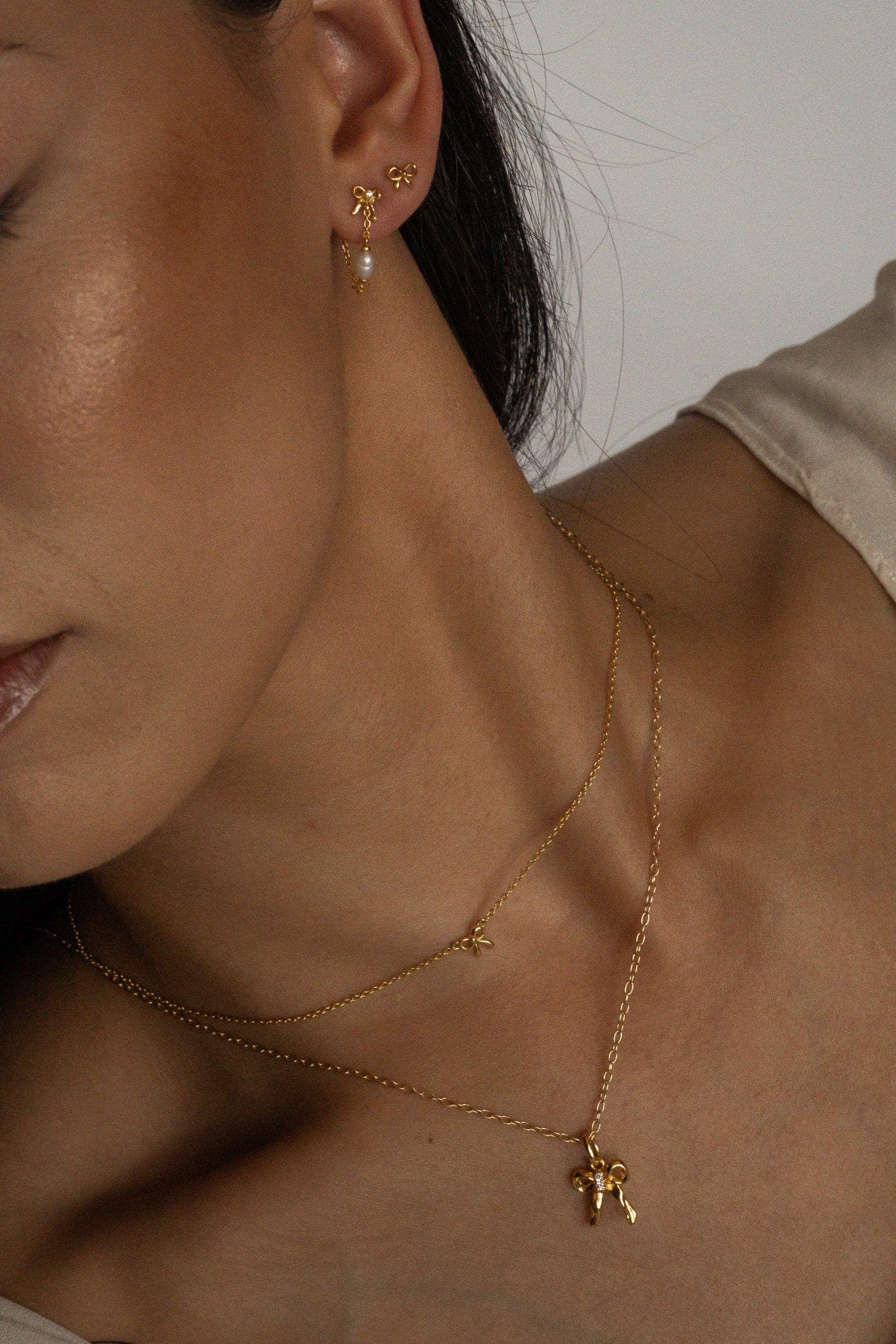 Bow Pearl Drop Studs - Image 4