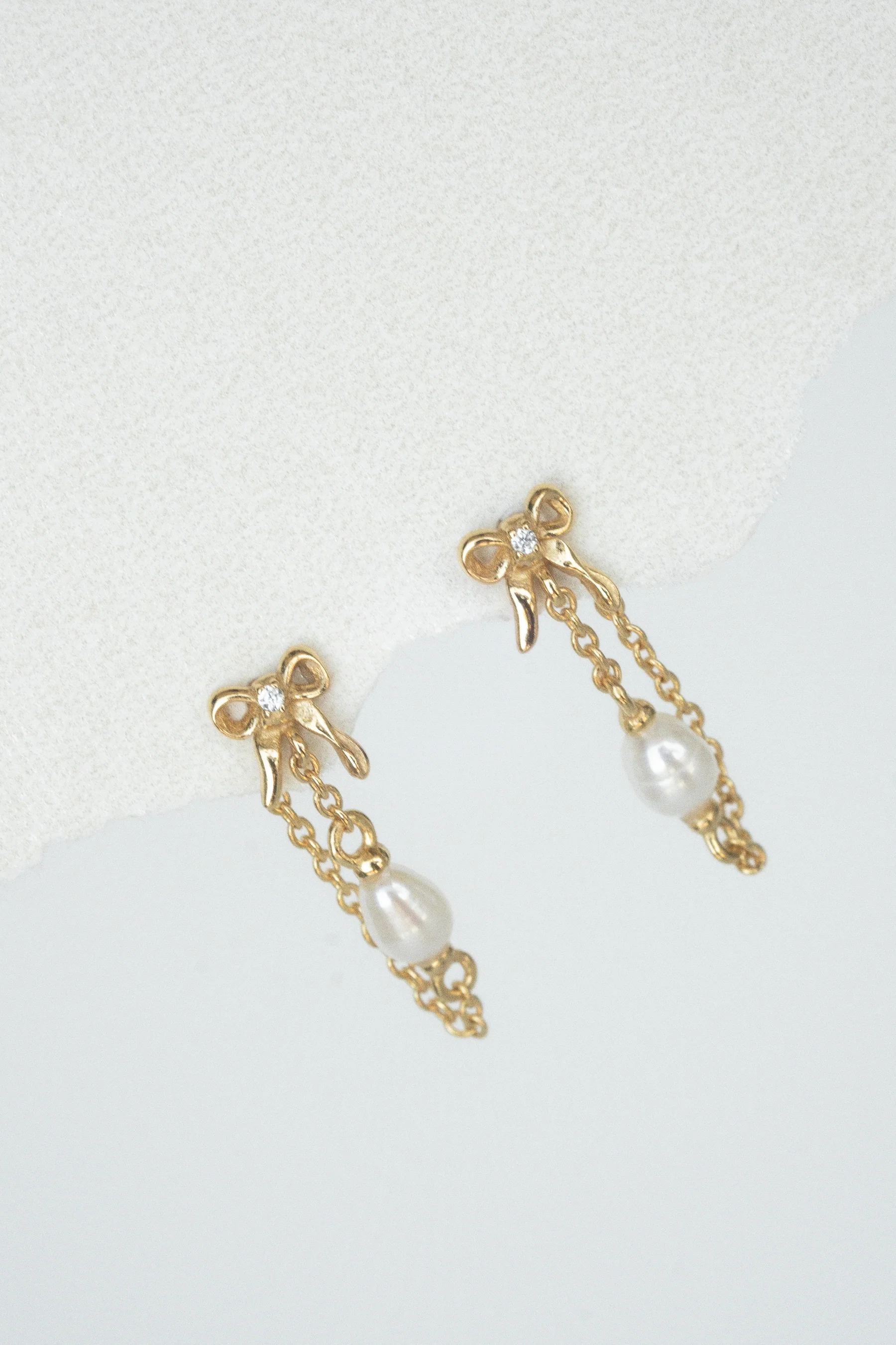 Bow Pearl Drop Studs - Image 7
