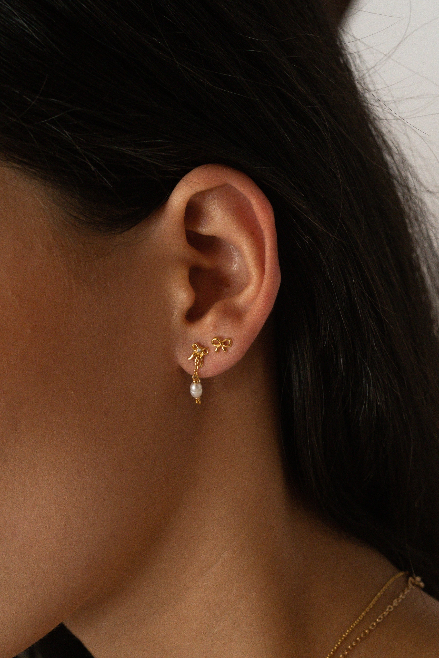 Bow Pearl Drop Studs - Image 8