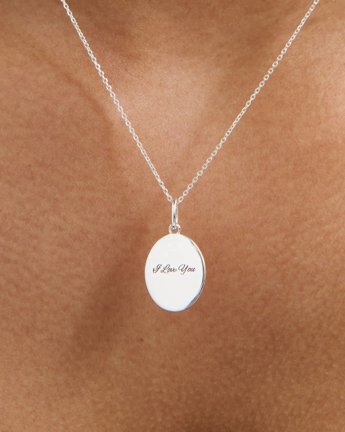 Custom Engraved Oval Necklace - Sterling Silver - Image 3