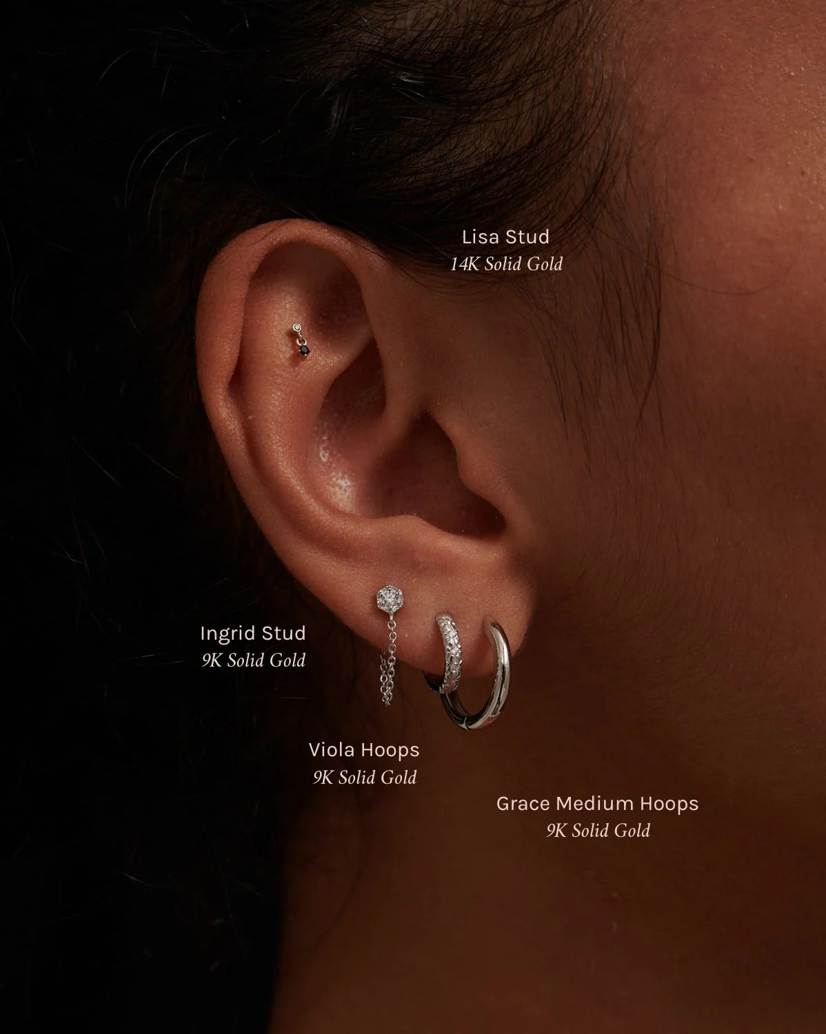 Grace Medium Solid Gold Hoops - White Gold - Image 3
