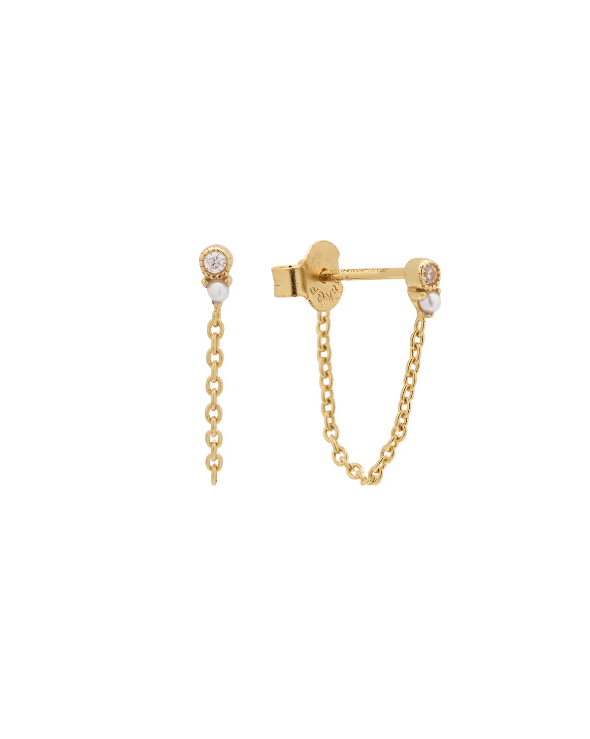 Solid Gold Louise Pearl Chain Studs
