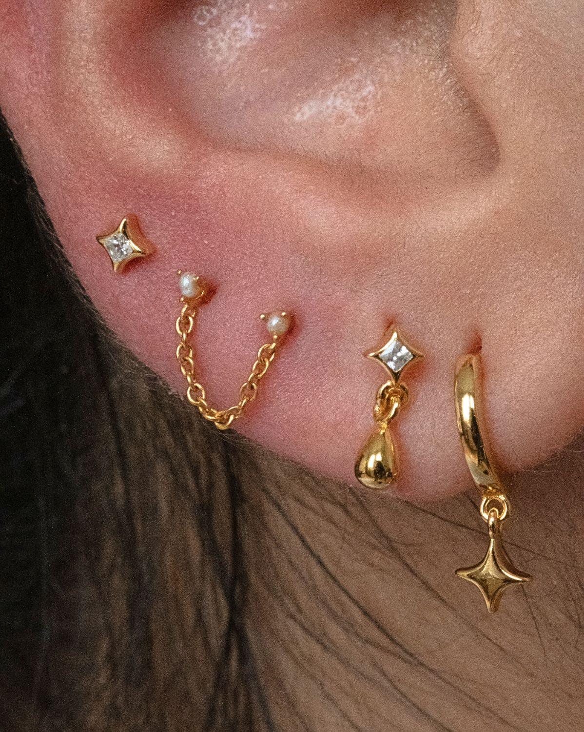 Orla Pearl Double Piercing Stud  - Sterling Silver - Image 4