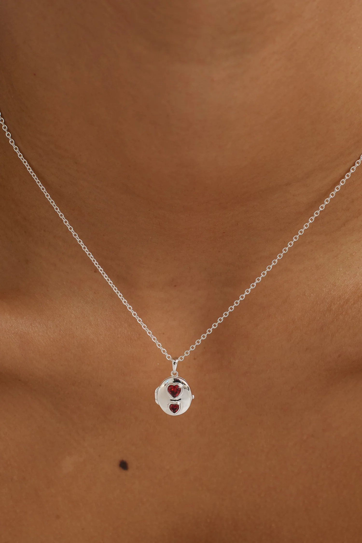 Oval Double-Hearts Engravable Locket Necklace - Sterling Silver - Image 2