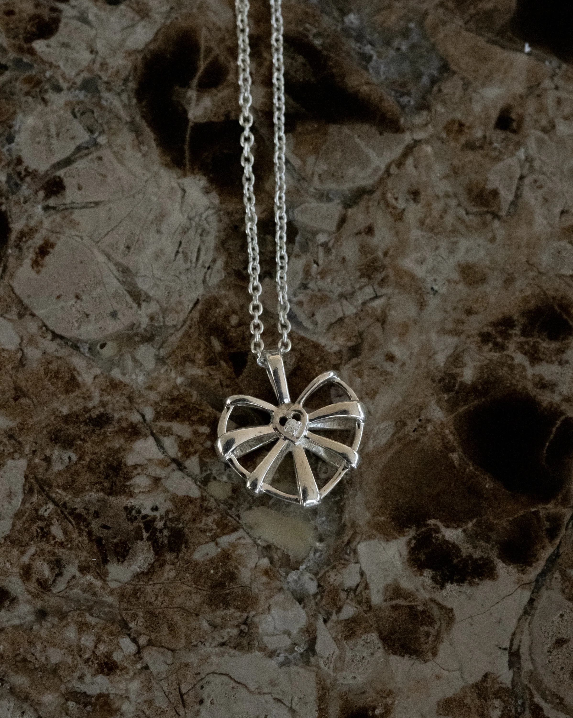 Ribbon Heart Necklace Sterling Silver- Clear CZ SAMPLE SALE - Image 6