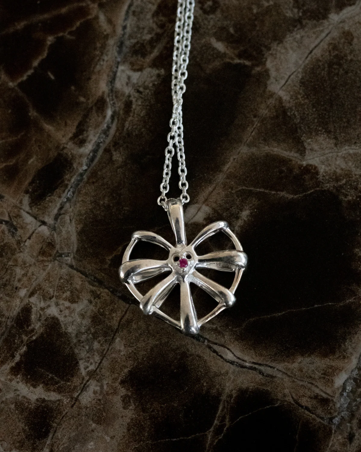 Ribbon Heart Necklace Sterling Silver-  SAMPLE SALE