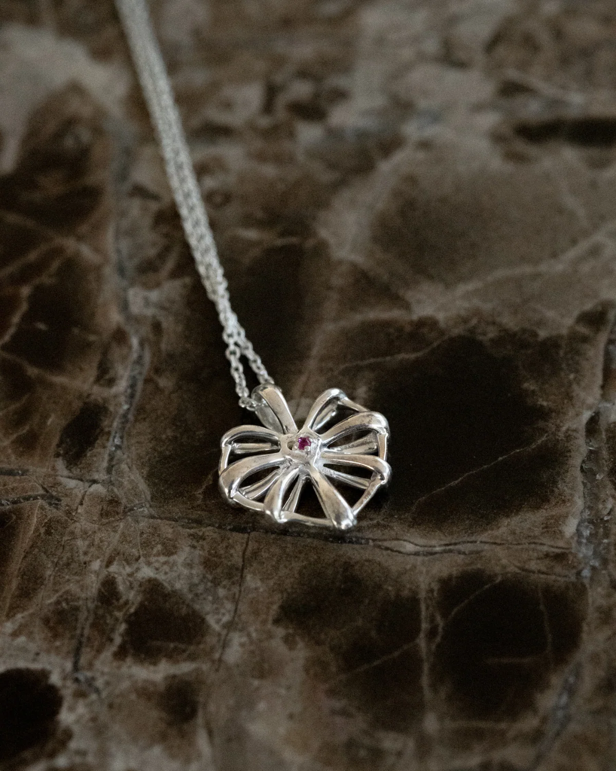 Ribbon Heart Necklace Sterling Silver-  SAMPLE SALE - Image 2