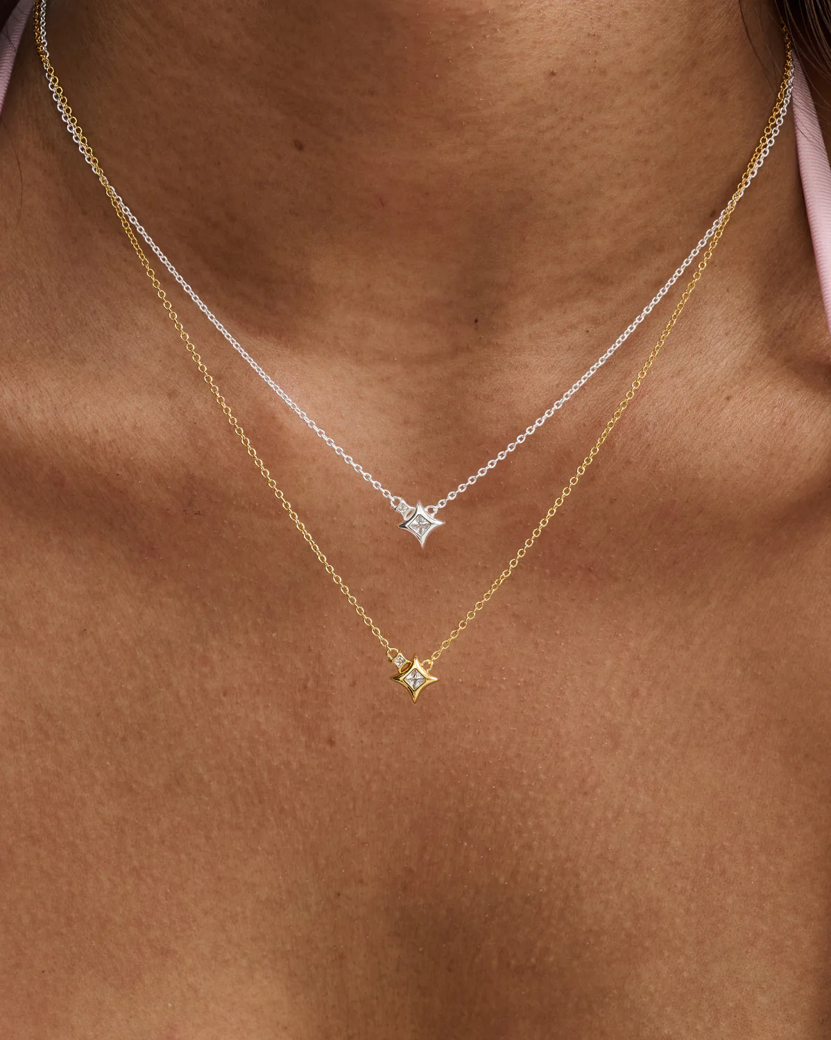Stella Twin Sparkle Necklace - Sterling Silver - Image 2