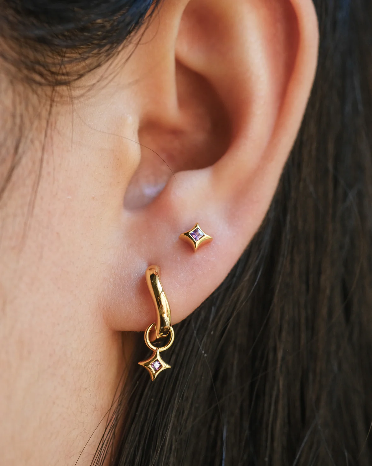 Wavy Sparkle Charm Hoops - Alexandrite CZ (June) - Image 4