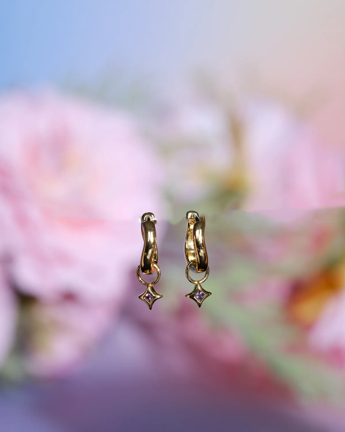 Wavy Sparkle Charm Hoops - Amethyst CZ (February) - Image 4