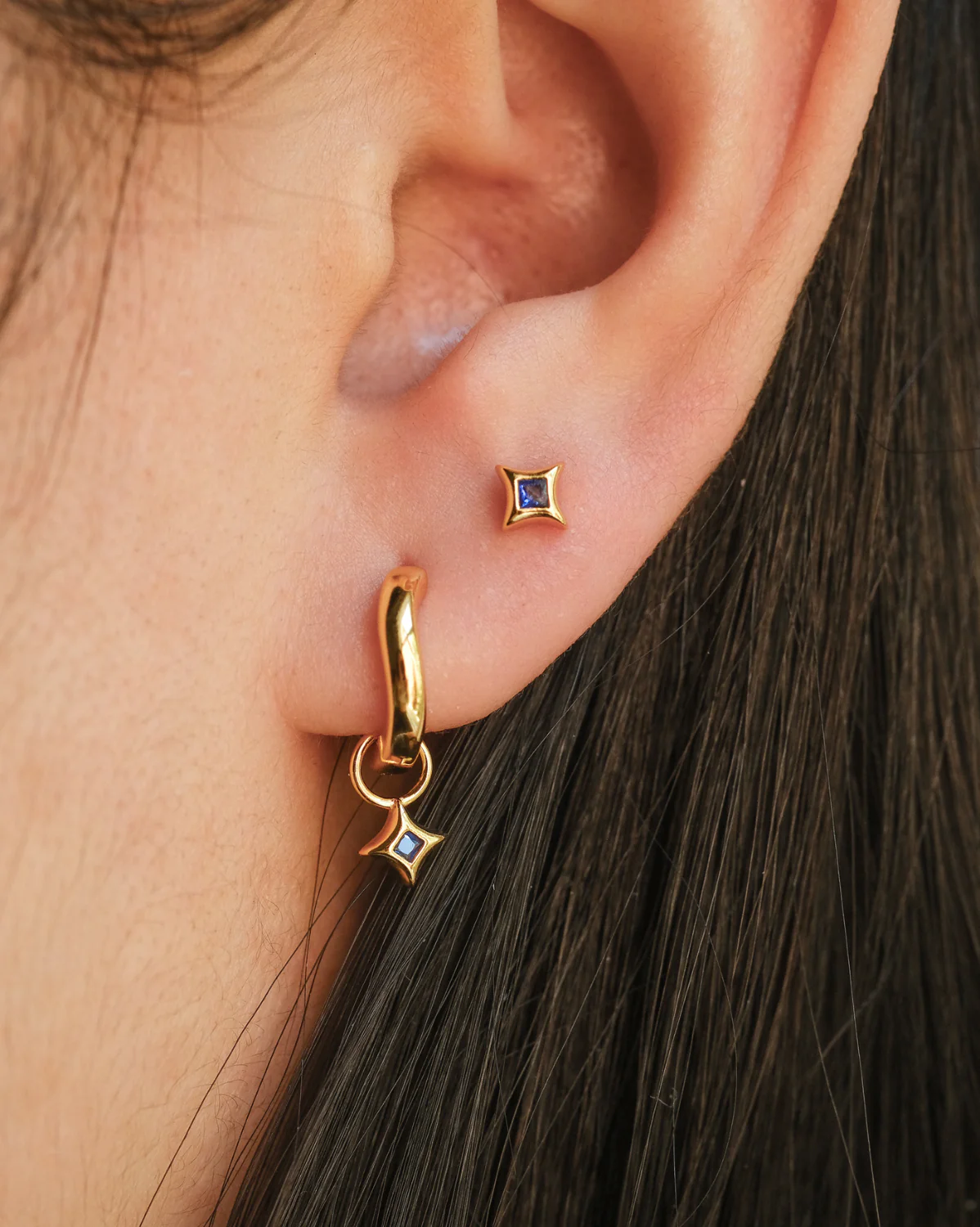 Wavy Sparkle Charm Hoops - Sapphire CZ (September) - Image 2